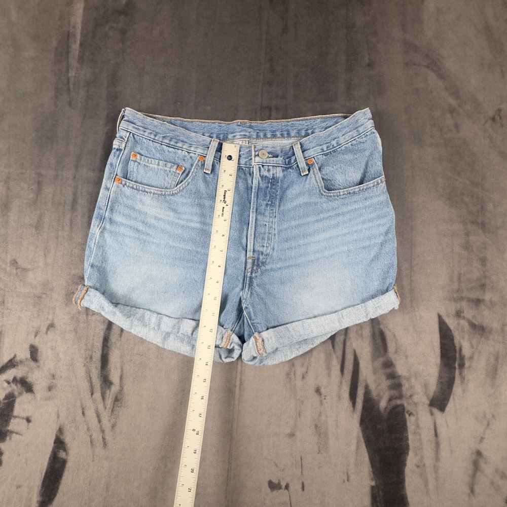 Levi's 501 Original Jean Shorts Womens 31 Blue Light Wash High Rise Rolled Cuff - Picture 2 of 9